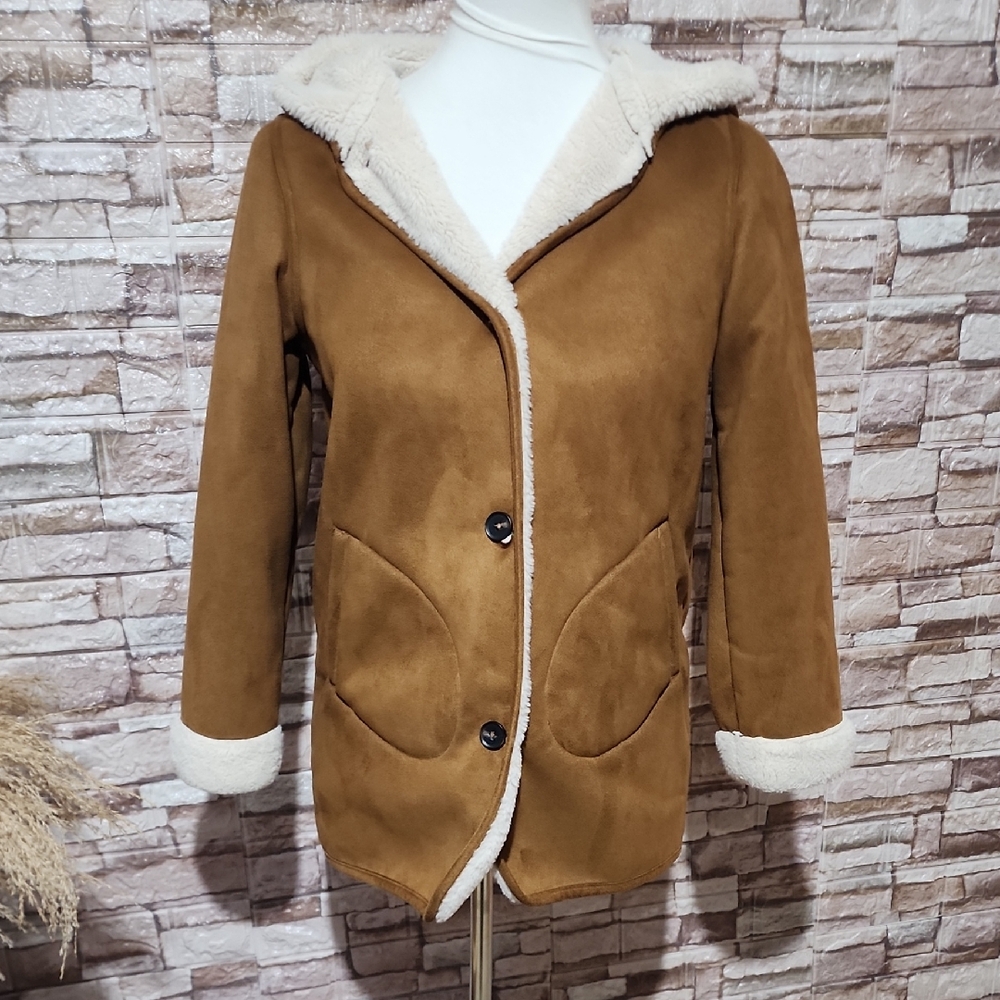 MNG Brown Faux Suede Jacket with Cream Lining Jacket
